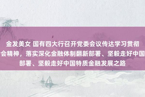 金发美女 国有四大行召开党委会议传达学习贯彻党的二十届三中全会精神，落实深化金融体制翻新部署、坚毅走好中国特质金融发展之路